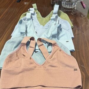 Seamless Ribbed V-Neck Bralette - Pink, Light Blue, Sage